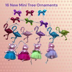 16 Multicolor Balloon Animal Cat Flamingos Hippo/Pig Mini Tree Ornaments